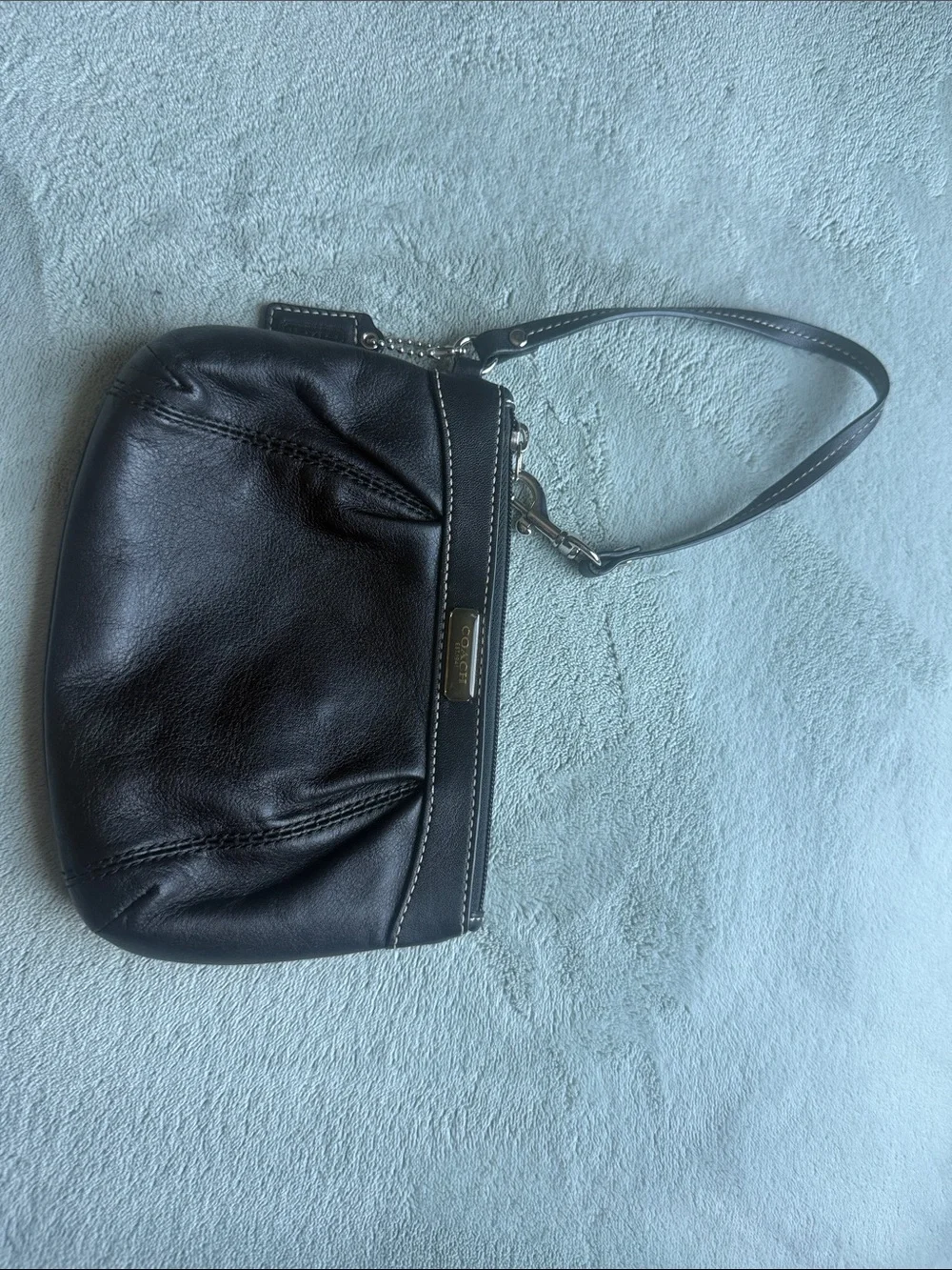 Coach Black Leather Wristlet with Silver Hardware